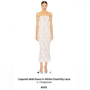 V. Chapman Strapless White Chantilly Lace Midi Dress